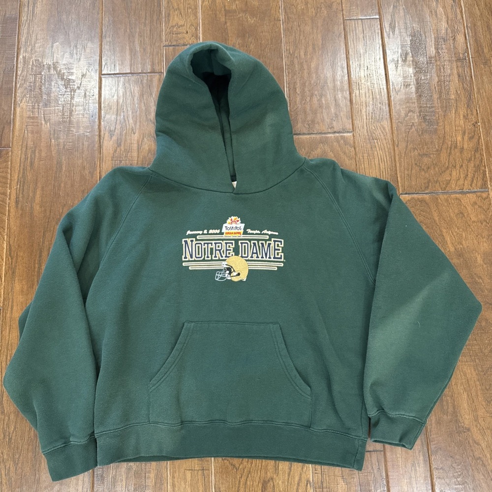 Vintage Notre Dame University 2006 Fiesta Bowl Hoodie Jansport Men L Green Irish